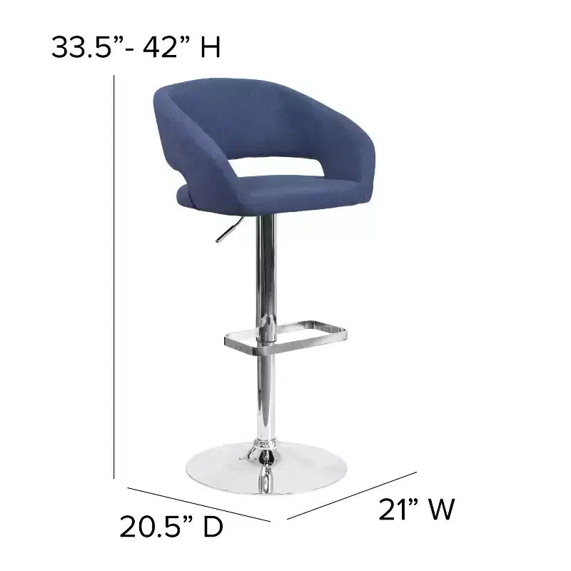 Emma and Oliver Shae Contemporary Upholstered Adjustable Height Barstool with Rounded, Cutout Mid-Back and Pedestal Base