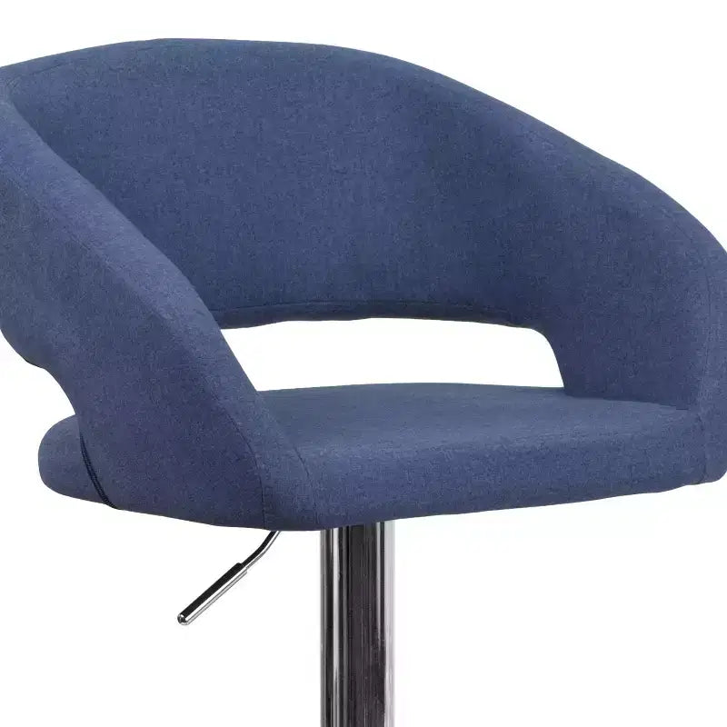Emma and Oliver Shae Contemporary Upholstered Adjustable Height Barstool with Rounded, Cutout Mid-Back and Pedestal Base
