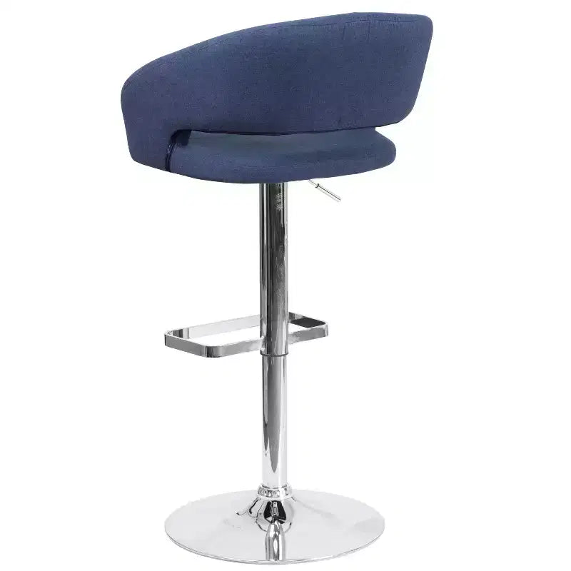 Emma and Oliver Shae Contemporary Upholstered Adjustable Height Barstool with Rounded, Cutout Mid-Back and Pedestal Base