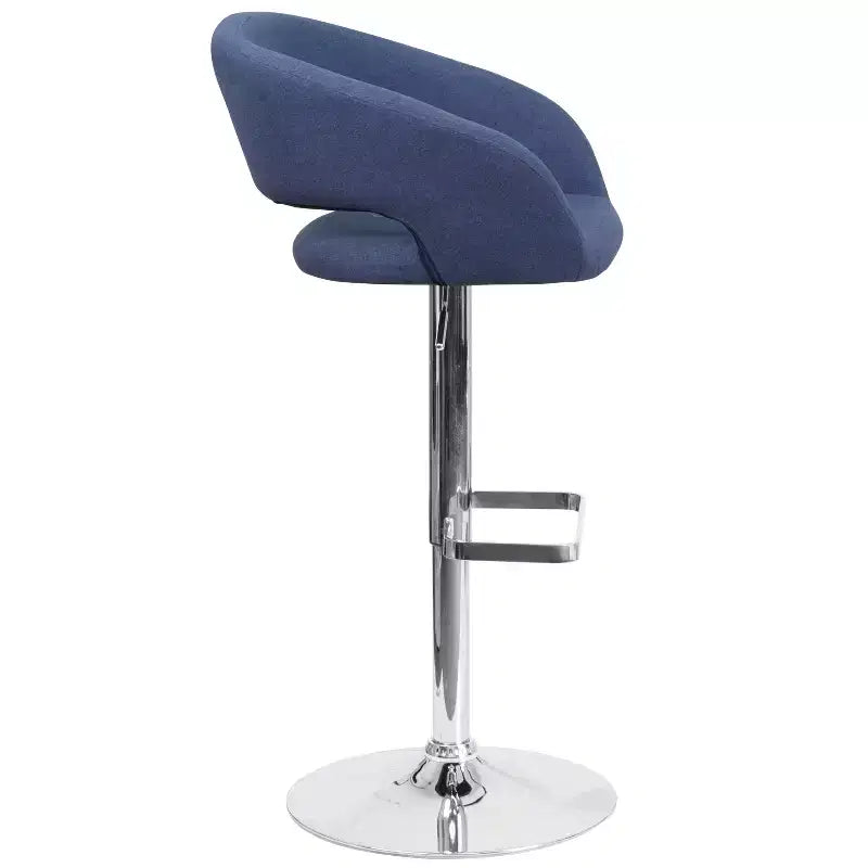 Emma and Oliver Shae Contemporary Upholstered Adjustable Height Barstool with Rounded, Cutout Mid-Back and Pedestal Base