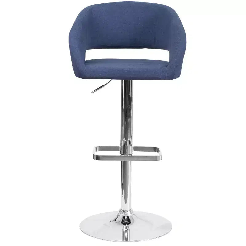 Emma and Oliver Shae Contemporary Upholstered Adjustable Height Barstool with Rounded, Cutout Mid-Back and Pedestal Base