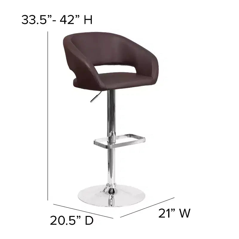Emma and Oliver Shae Contemporary Upholstered Adjustable Height Barstool with Rounded, Cutout Mid-Back and Pedestal Base