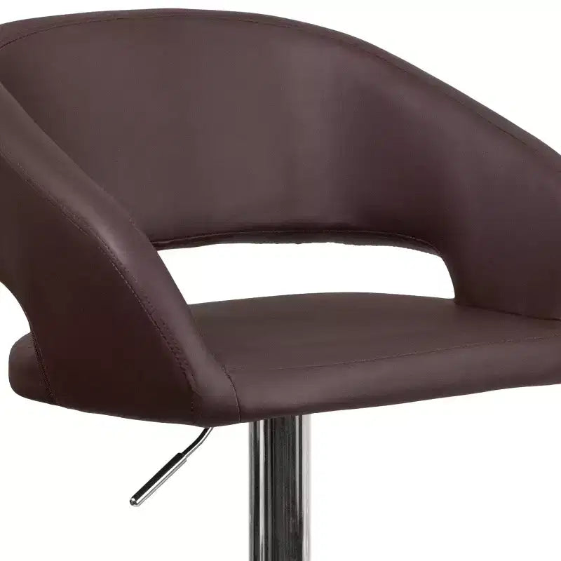 Emma and Oliver Shae Contemporary Upholstered Adjustable Height Barstool with Rounded, Cutout Mid-Back and Pedestal Base