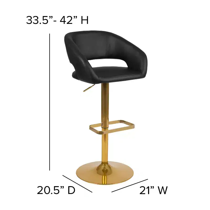 Emma and Oliver Shae Contemporary Upholstered Adjustable Height Barstool with Rounded, Cutout Mid-Back and Pedestal Base