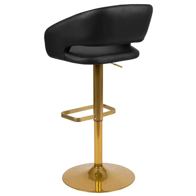 Emma and Oliver Shae Contemporary Upholstered Adjustable Height Barstool with Rounded, Cutout Mid-Back and Pedestal Base