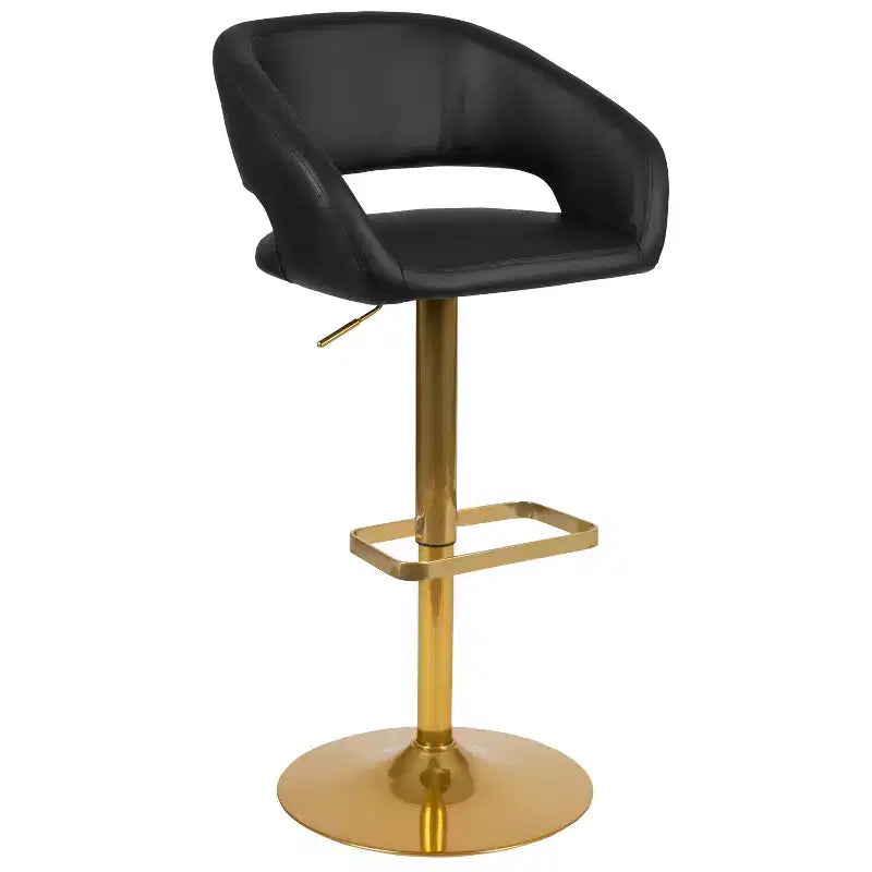 Emma and Oliver Shae Contemporary Upholstered Adjustable Height Barstool with Rounded, Cutout Mid-Back and Pedestal Base