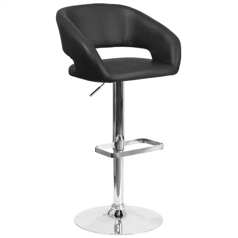 Emma and Oliver Shae Contemporary Upholstered Adjustable Height Barstool with Rounded, Cutout Mid-Back and Pedestal Base