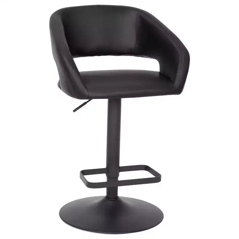 Emma and Oliver Shae Contemporary Upholstered Adjustable Height Barstool with Rounded, Cutout Mid-Back and Pedestal Base