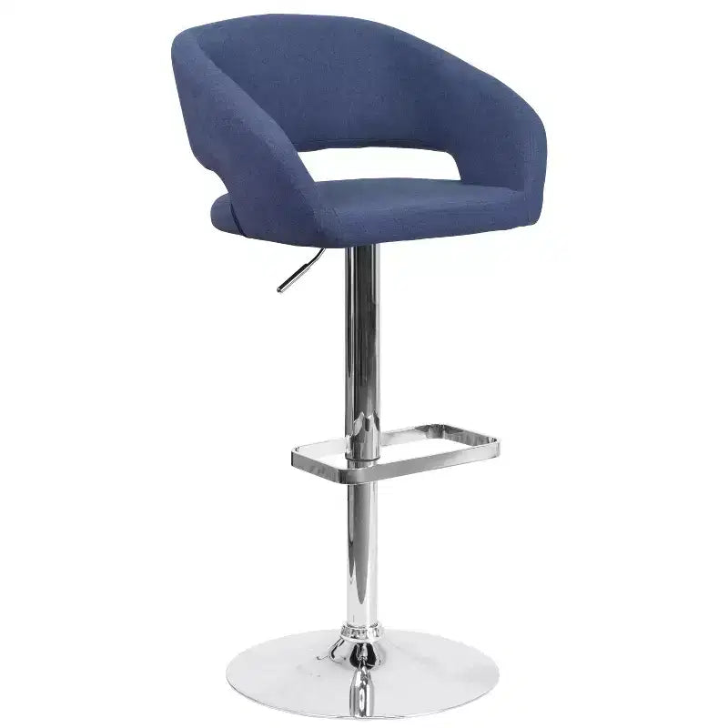 Emma and Oliver Shae Contemporary Upholstered Adjustable Height Barstool with Rounded, Cutout Mid-Back and Pedestal Base