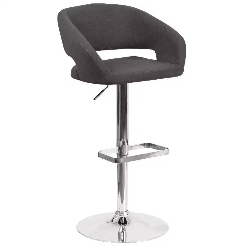 Emma and Oliver Shae Contemporary Upholstered Adjustable Height Barstool with Rounded, Cutout Mid-Back and Pedestal Base