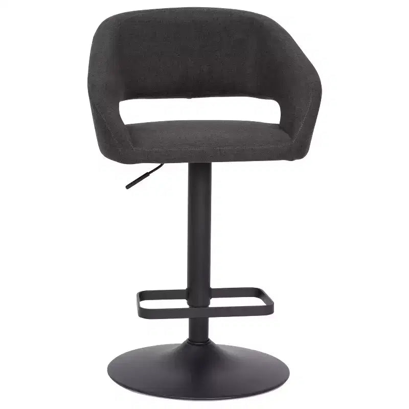 Emma and Oliver Shae Contemporary Upholstered Adjustable Height Barstool with Rounded, Cutout Mid-Back and Pedestal Base
