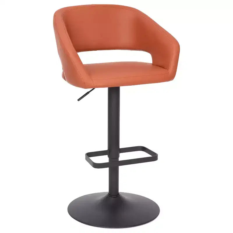 Emma and Oliver Shae Contemporary Upholstered Adjustable Height Barstool with Rounded, Cutout Mid-Back and Pedestal Base