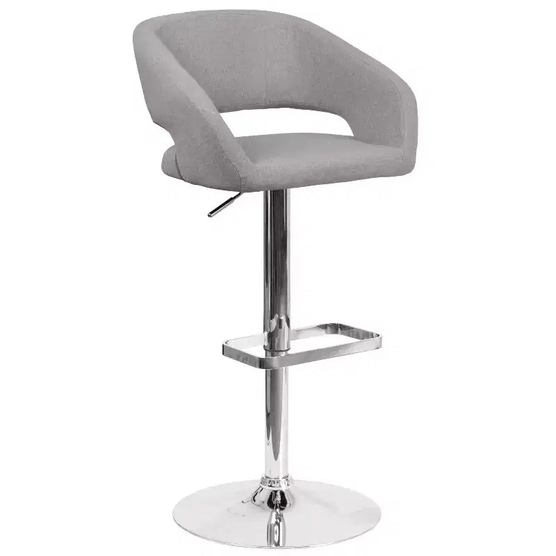 Emma and Oliver Shae Contemporary Upholstered Adjustable Height Barstool with Rounded, Cutout Mid-Back and Pedestal Base