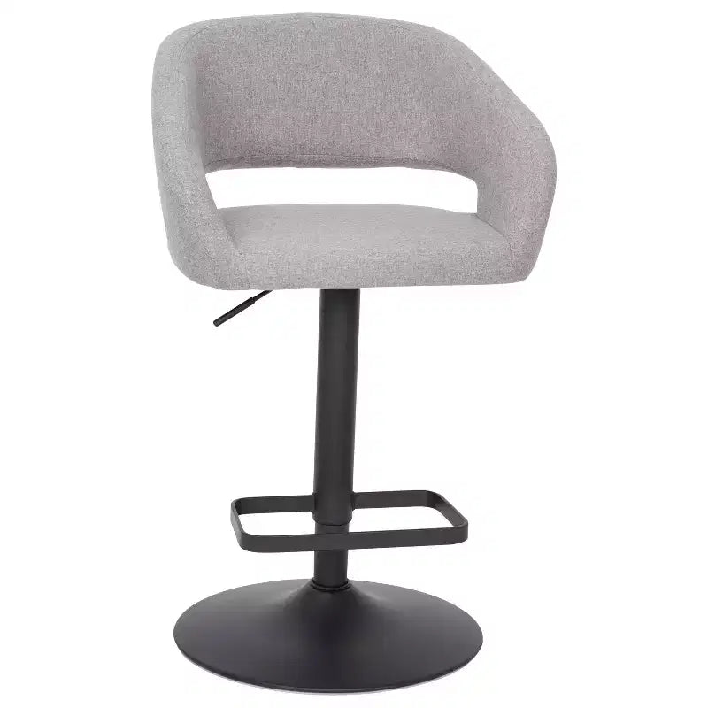 Emma and Oliver Shae Contemporary Upholstered Adjustable Height Barstool with Rounded, Cutout Mid-Back and Pedestal Base