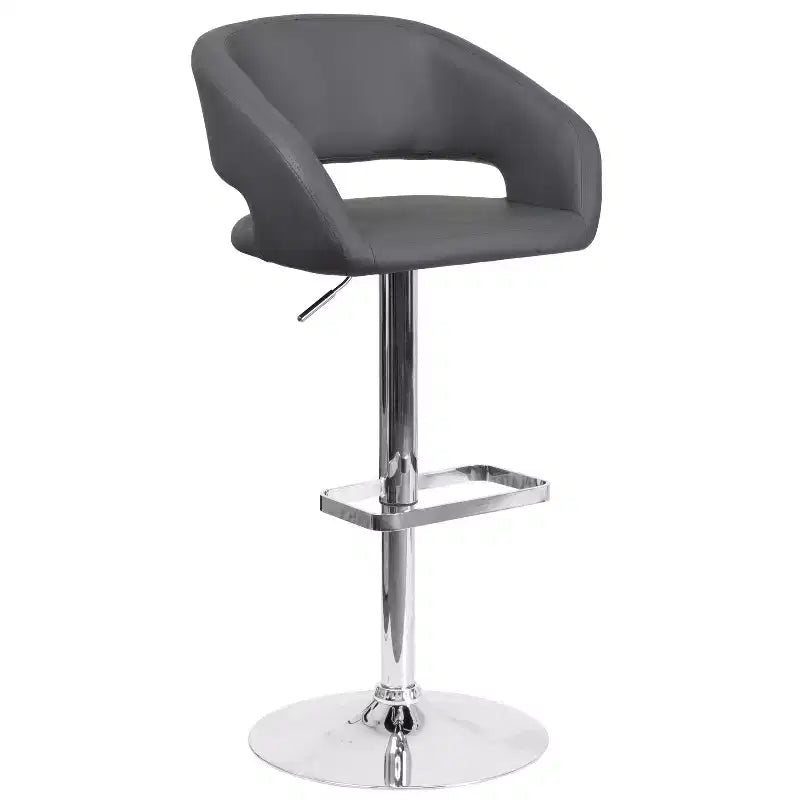 Emma and Oliver Shae Contemporary Upholstered Adjustable Height Barstool with Rounded, Cutout Mid-Back and Pedestal Base