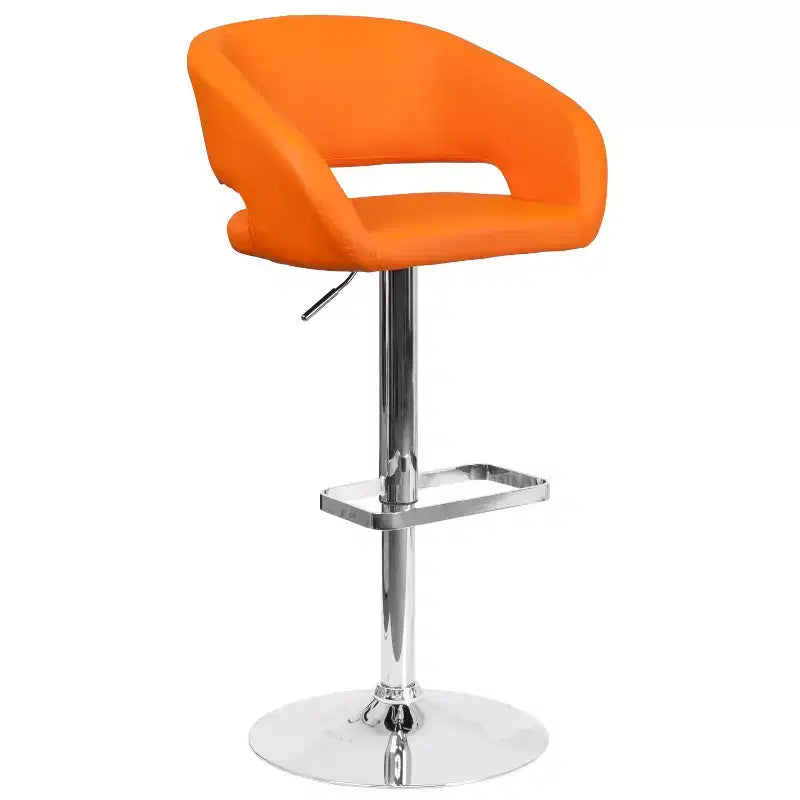 Emma and Oliver Shae Contemporary Upholstered Adjustable Height Barstool with Rounded, Cutout Mid-Back and Pedestal Base