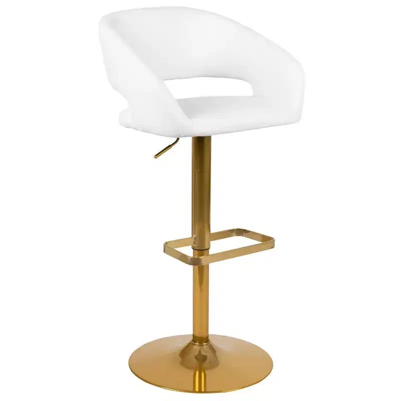 Emma and Oliver Shae Contemporary Upholstered Adjustable Height Barstool with Rounded, Cutout Mid-Back and Pedestal Base