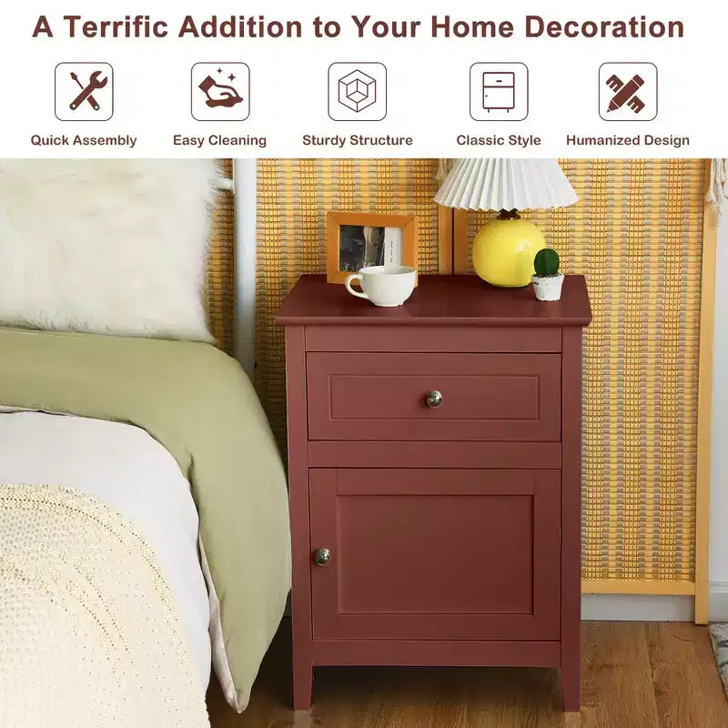 Costway Nightstand with Drawer Accent Side End Table Storage Cabinet White\Natural\Espresso